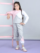 Girls Pink and Grey Color Blocked Tracksuit